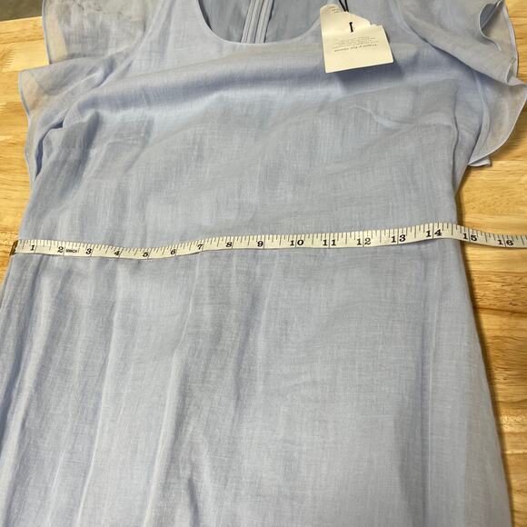 Theory NWT Ruffle Sleeve Dress in Organic Cotton Size 4 Baby Blue Midi V-Neck - Picture 10 of 12